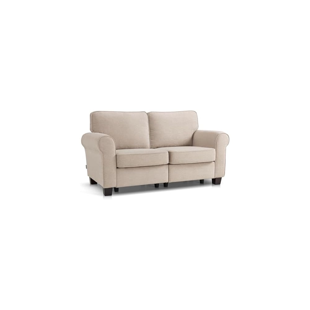 MCombo 67.7" Loveseat Sofa, 2-Seater Small Couch for Small Spaces, Classic Rolled Arm Upholstered Sofa with Solid Wood Legs for Living Room, Removable Cover, Chenille Fabric VE730 (Beige)