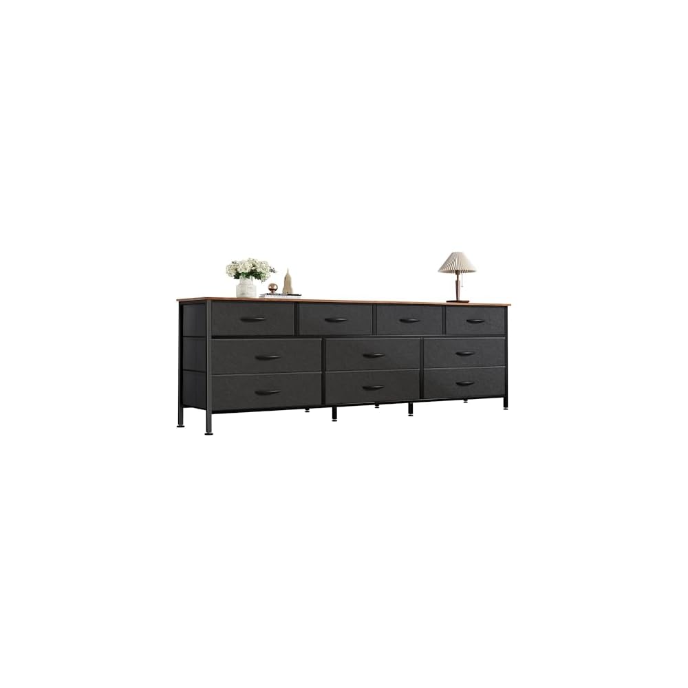 Huuger 63 Inch Dresser for Bedroom, Long Dresser with 10 Fabric Drawers, TV Stand for 55, 65, 70 Inch TV, Toy Storage Organizer for Closet, Rustic Brown