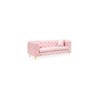 75" Mid Century Modern Velvet Sofa with Tufted Back, Gold Metal Legs, Pink