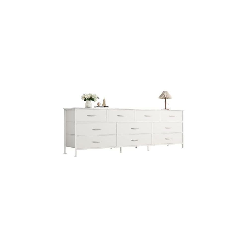 Huuger 63 Inch Dresser for Bedroom, Long Dresser with 10 Fabric Drawers, TV Stand for 55, 65, 70 Inch TV, Toy Storage Organizer for Closet, Rustic Brown