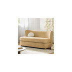 HULALA HOME 63" Loveseat Sofa, Modern Love Seat Sofa Couch for Living Room, Comfy Upholstered 2-Seater Small Couch with Wood Legs, Curved Backrest, Camel