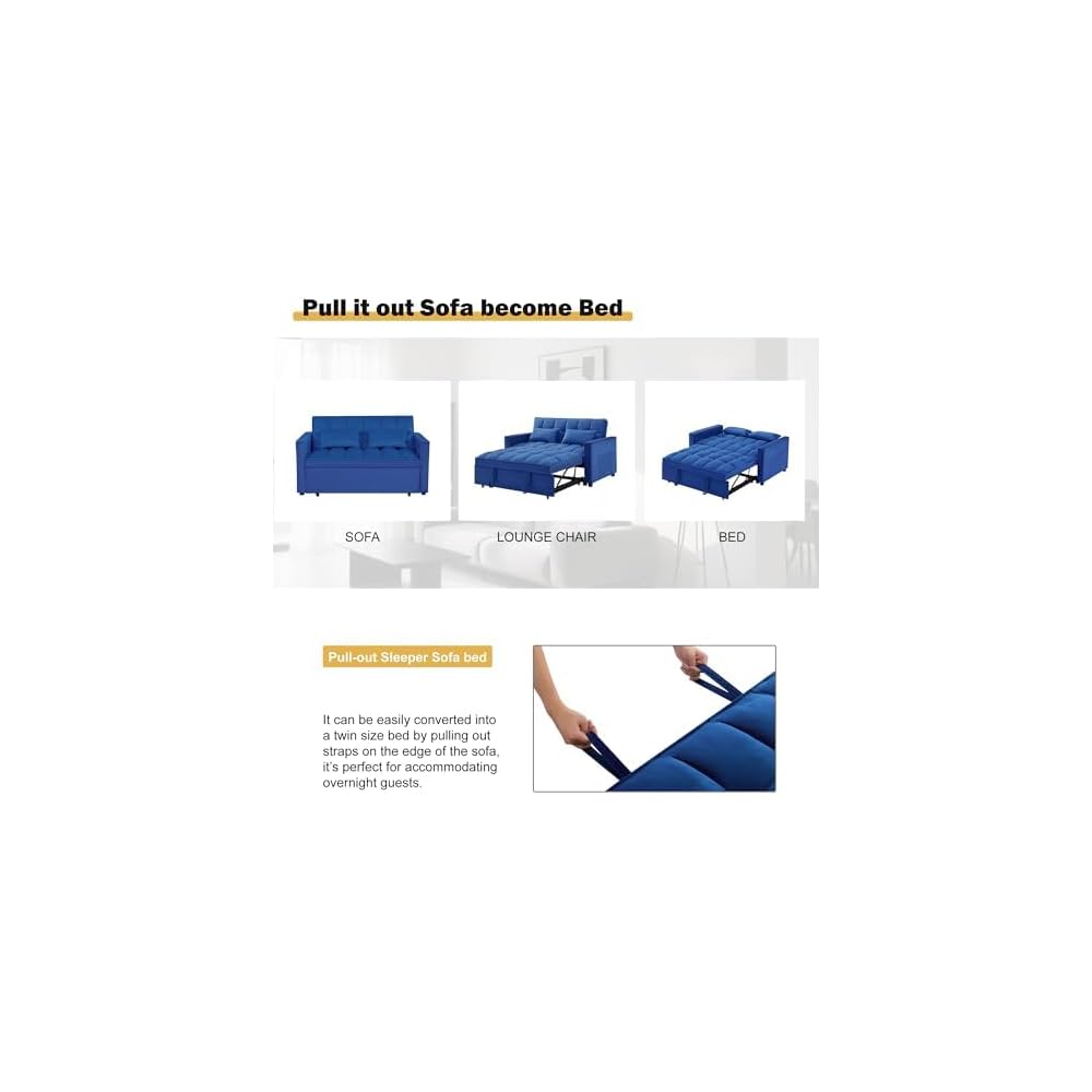 NicBex Sleeper Sofa Bed with Adjustable Backrest & Side Pockets, Blue