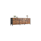 Huuger 63 Inch Dresser for Bedroom, Long Dresser with 10 Fabric Drawers, TV Stand for 55, 65, 70 Inch TV, Toy Storage Organizer for Closet, Rustic Brown