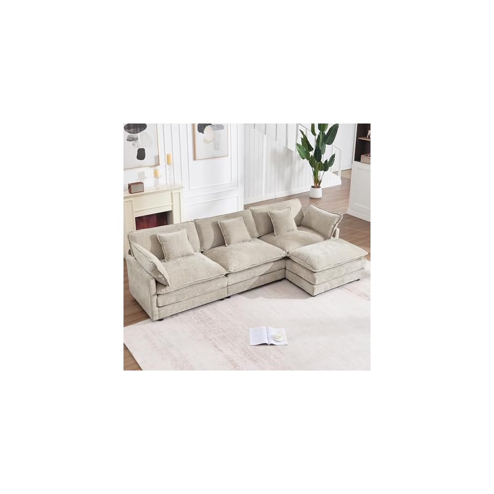 KIVENJAJA 111.5" Chenille L-Shaped Modular Sectional Sofa, Light Camel