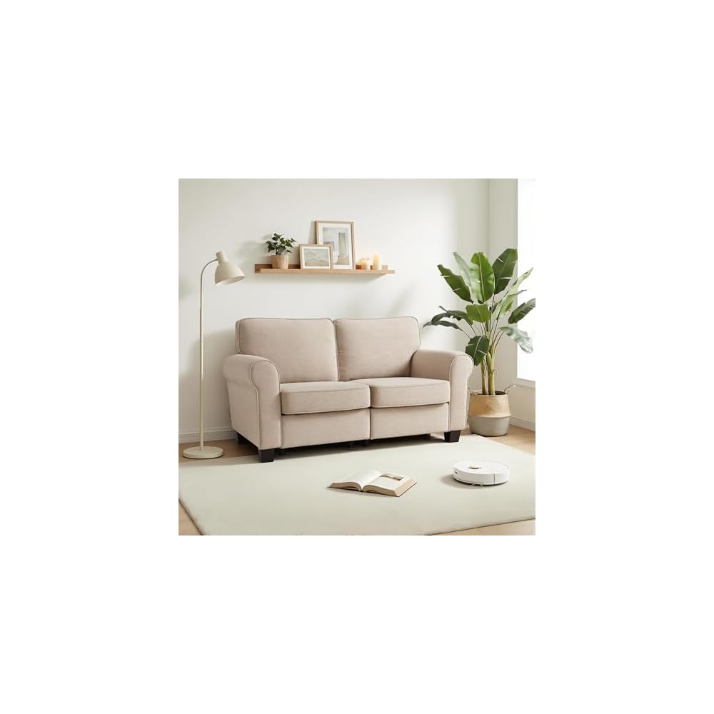 MCombo 67.7" Loveseat Sofa, 2-Seater Small Couch for Small Spaces, Classic Rolled Arm Upholstered Sofa with Solid Wood Legs for Living Room, Removable Cover, Chenille Fabric VE730 (Beige)