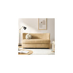 HULALA HOME 63" Loveseat Sofa, Modern Love Seat Sofa Couch for Living Room, Comfy Upholstered 2-Seater Small Couch with Wood Legs, Curved Backrest, Camel