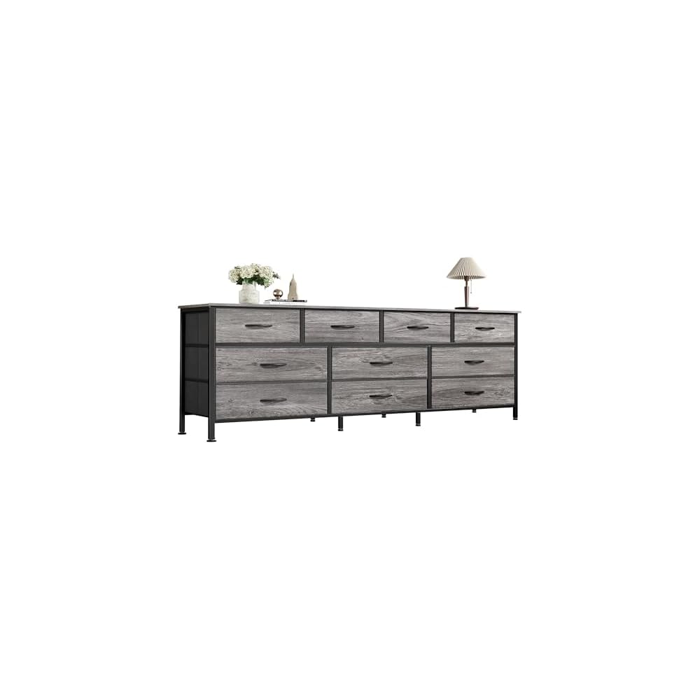 Huuger 63 Inch Dresser for Bedroom, Long Dresser with 10 Fabric Drawers, TV Stand for 55, 65, 70 Inch TV, Toy Storage Organizer for Closet, Rustic Brown