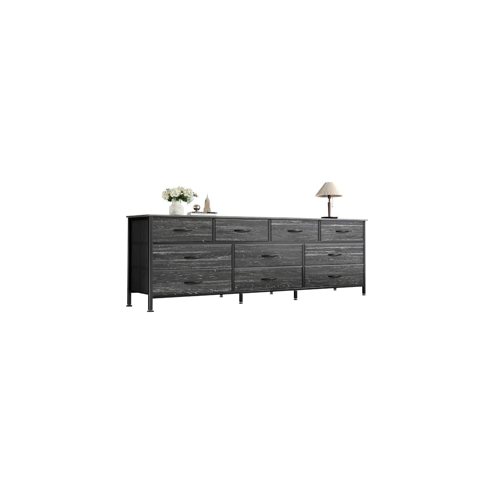 Huuger 63 Inch Dresser for Bedroom, Long Dresser with 10 Fabric Drawers, TV Stand for 55, 65, 70 Inch TV, Toy Storage Organizer for Closet, Rustic Brown