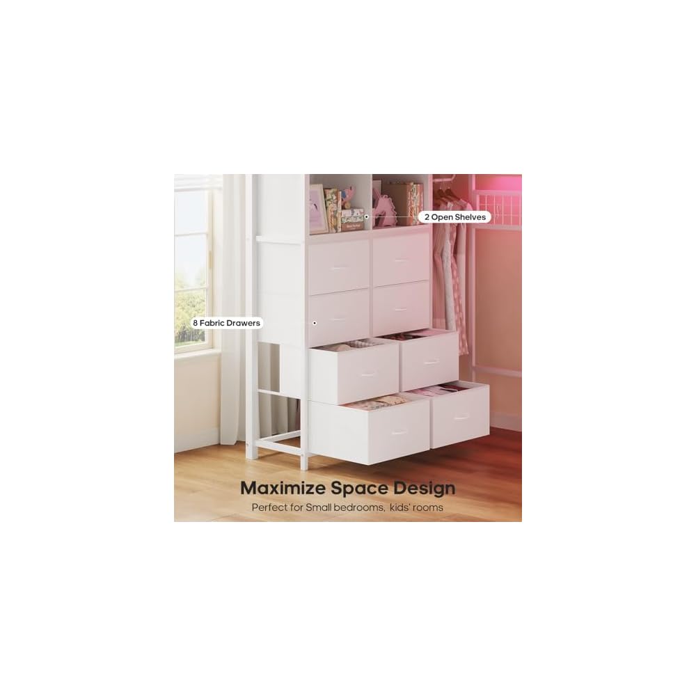 ADORNEVE Loft Bed Full Size with Desk and 8 Storage Drawers, White