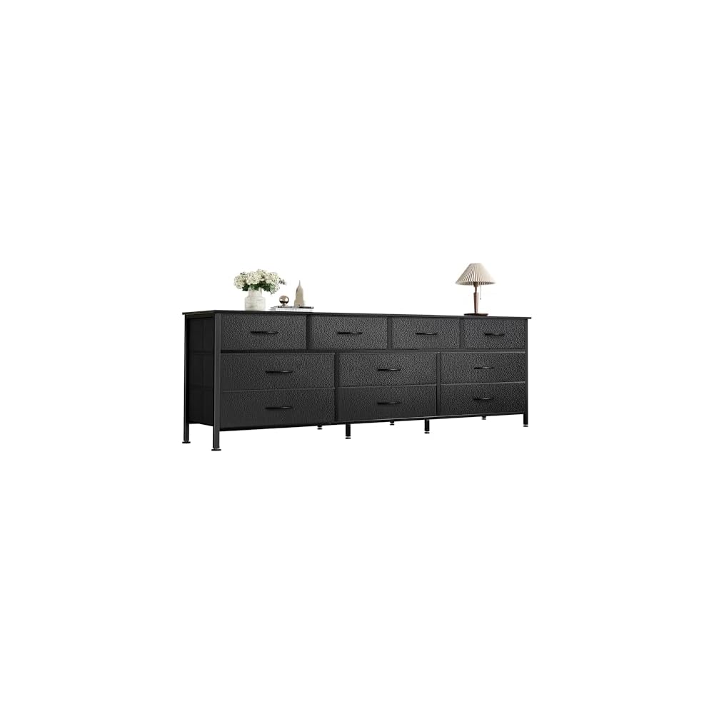 Huuger 63 Inch Dresser for Bedroom, Long Dresser with 10 Fabric Drawers, TV Stand for 55, 65, 70 Inch TV, Toy Storage Organizer for Closet, Rustic Brown