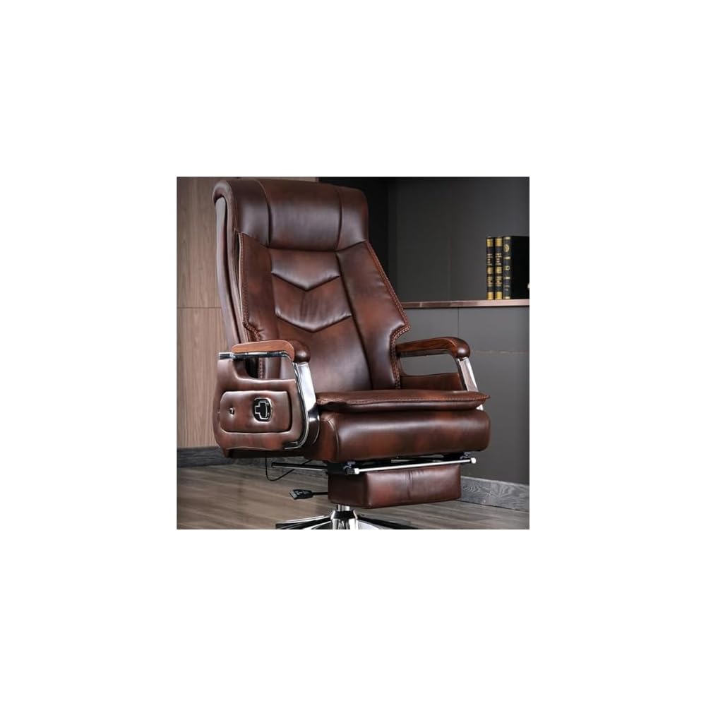 Reclining Leather Executive Office Chair with Lift and Swivel Function,Ergonomic High-Back Computer Desk Chair for Home Office and Workspace Boss Seating
