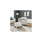 Giantex Small Accent Chair with Ottoman Set, Upholstered Barrel Chair with Footrest, Modern Accent Armchair with Ottoman, Round Club Chair for Living Room, Small Space, Bedroom (Blue Flower)