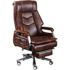 Reclining Leather Executive Office Chair with Lift and Swivel Function,Ergonomic High-Back Computer Desk Chair for Home Office and Workspace Boss Seating