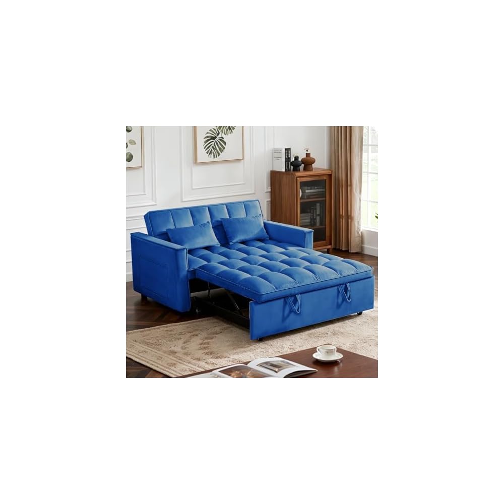 NicBex Sleeper Sofa Bed with Adjustable Backrest & Side Pockets, Blue