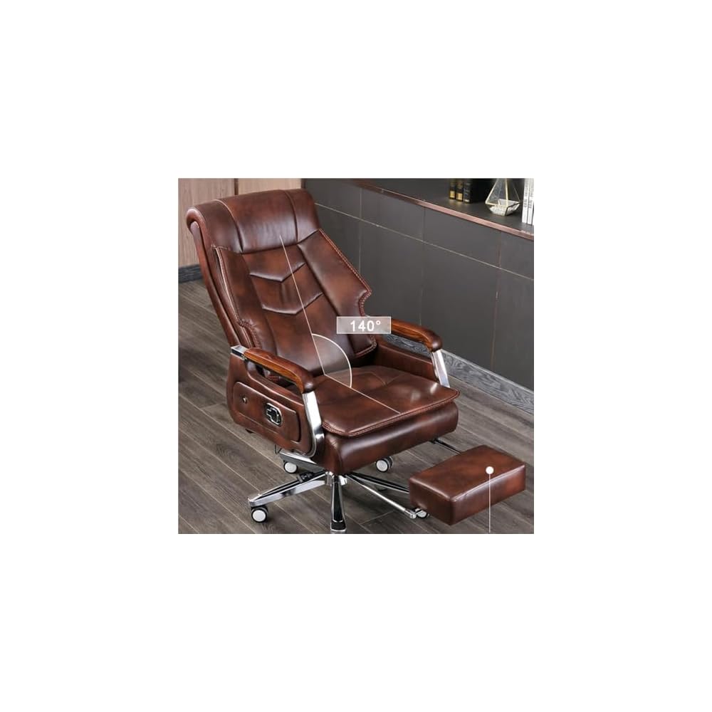 Reclining Leather Executive Office Chair with Lift and Swivel Function,Ergonomic High-Back Computer Desk Chair for Home Office and Workspace Boss Seating