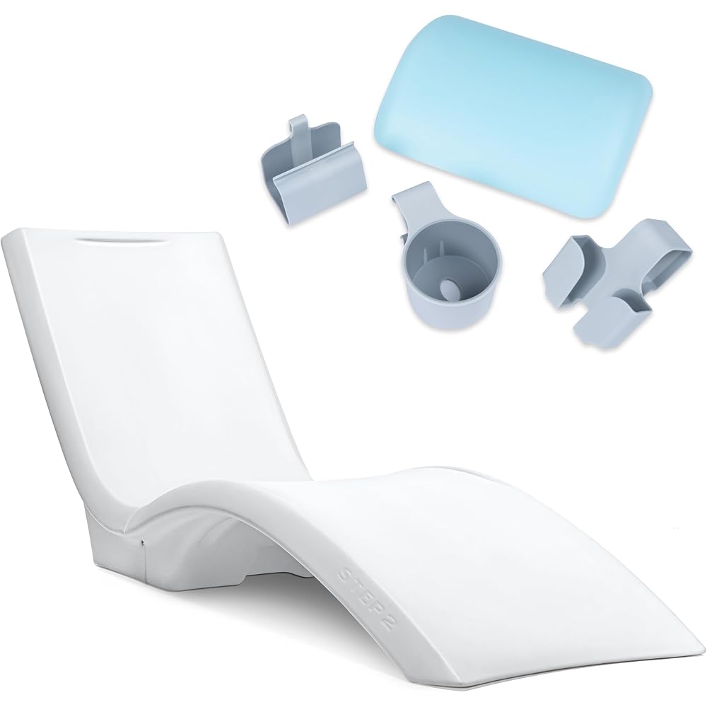 Step2 Vero Pool Lounger and Accessories Bundle, White & Blue