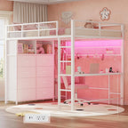 ADORNEVE Loft Bed Full Size with Desk and 8 Storage Drawers, White