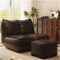 PU Lounge Chair American Luxury Home Furnishings Lying Down Sleeping Leisure Retro Caterpillar Lazy Sofa 110° Ergonomic Floor Recliner Single Seat Beanbag for Living Room Bedroom （with Footstool）