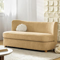 HULALA HOME 63" Loveseat Sofa, Modern Love Seat Sofa Couch for Living Room, Comfy Upholstered 2-Seater Small Couch with Wood Legs, Curved Backrest, Camel