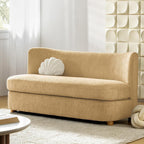 HULALA HOME 63" Loveseat Sofa, Modern Love Seat Sofa Couch for Living Room, Comfy Upholstered 2-Seater Small Couch with Wood Legs, Curved Backrest, Camel