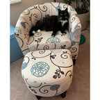 Giantex Small Accent Chair with Ottoman Set, Upholstered Barrel Chair with Footrest, Modern Accent Armchair with Ottoman, Round Club Chair for Living Room, Small Space, Bedroom (Blue Flower)