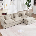 KIVENJAJA 111.5" Chenille L-Shaped Modular Sectional Sofa, Light Camel