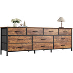 Huuger 63 Inch Dresser for Bedroom, Long Dresser with 10 Fabric Drawers, TV Stand for 55, 65, 70 Inch TV, Toy Storage Organizer for Closet, Rustic Brown